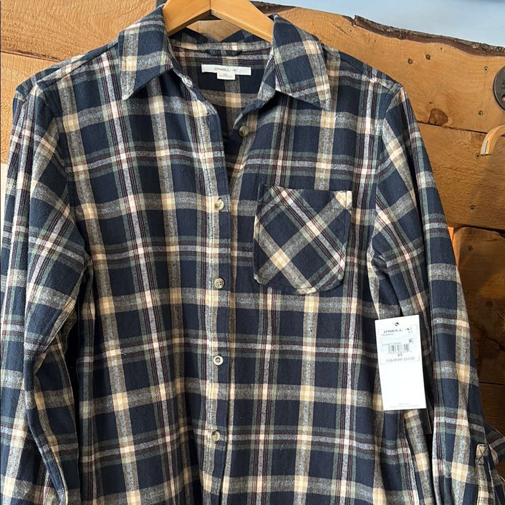 O’Neill Logan Women’s  Plaid Shirt - Navy and Beige